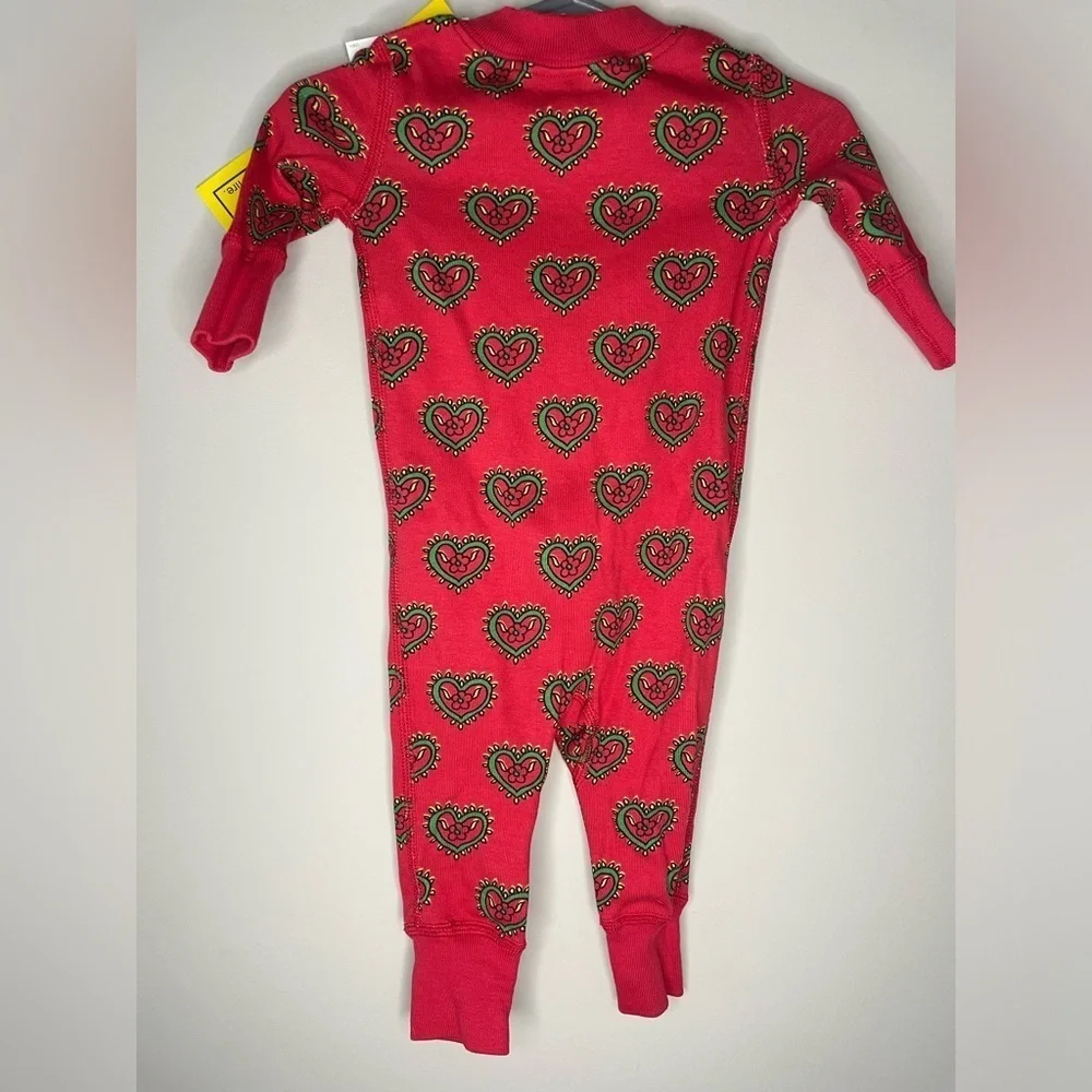 NWT - Hanna Andersson organic cotton Zip-Up Onesie - red flowers - Size: 0-6 Mos